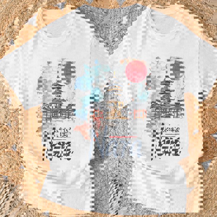 奈良 日本 市街地 旅行 お土産 和 水彩 行楽 Tシャツ 高齢者への贈り物