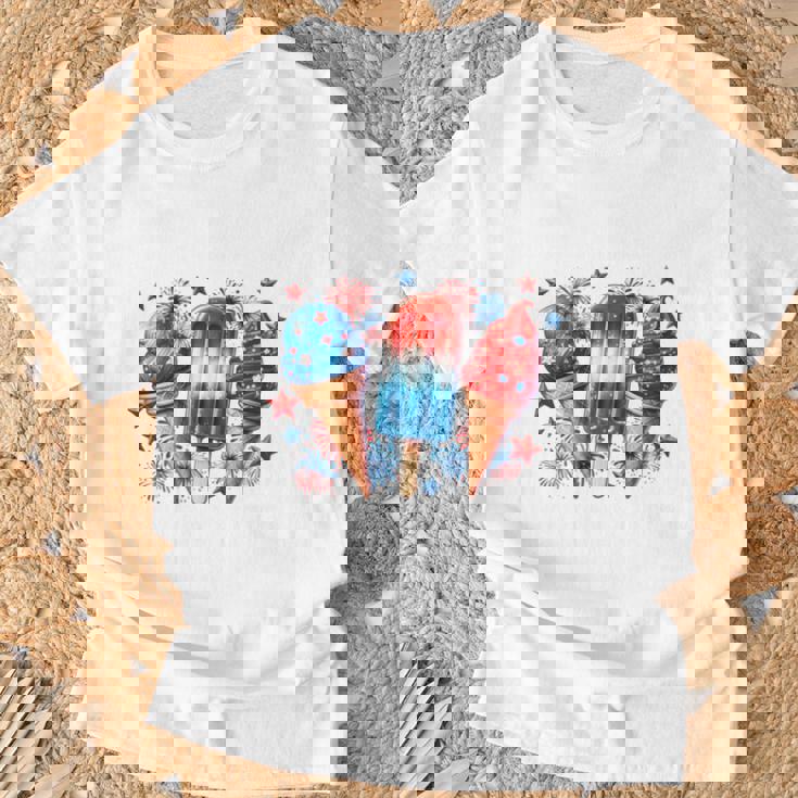 少年 赤 白 青 アメリカ国旗 7月4日 アイスキャンディー 愛国的 長袖tシャツ Tシャツ 高齢者への贈り物