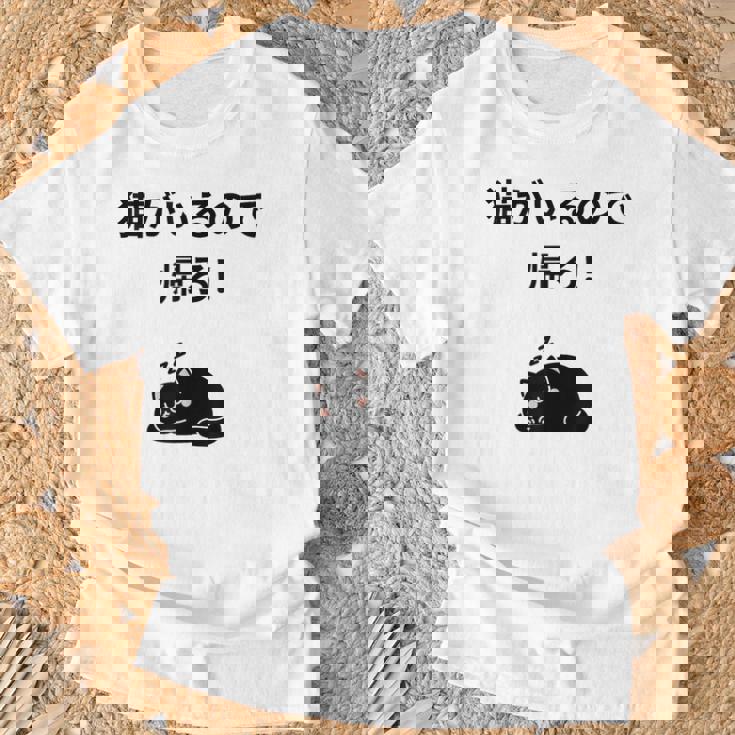 帰れ猫がいるので邪魔しないでデザイン Tシャツ 高齢者への贈り物