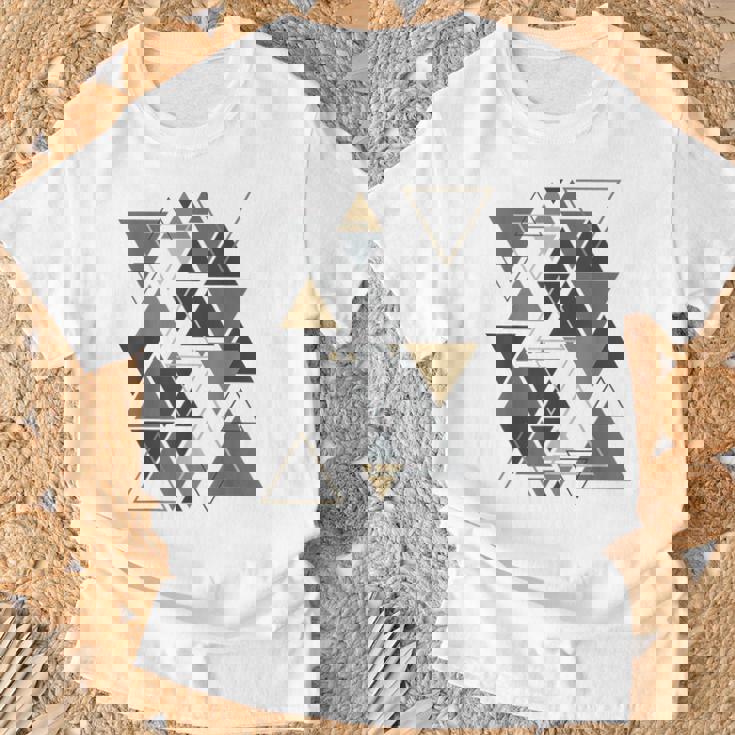 幾何学図形 抽象 モダンアート ヴィンテージ 三角形 Tシャツ 高齢者への贈り物