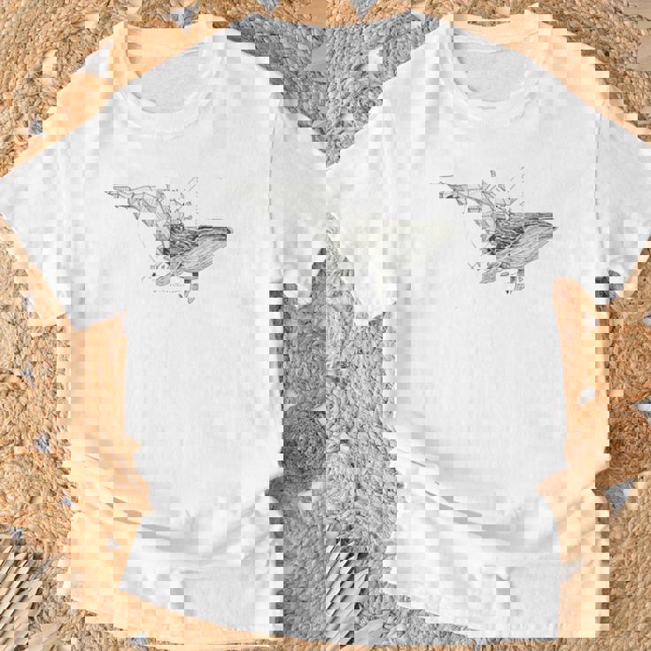 幾何学的クジラtシャツ メンズ シャツ レディース ブラック ホワイト Tシャツ 高齢者への贈り物