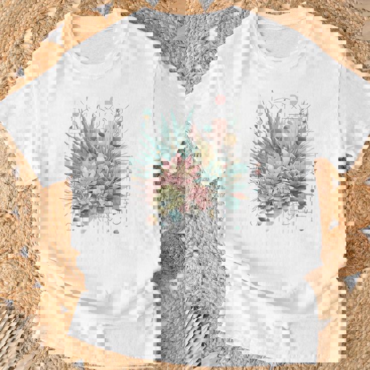 抽象的な幾何学的なボタニカルデザインモダンな植物 多肉植物 Tシャツ 高齢者への贈り物