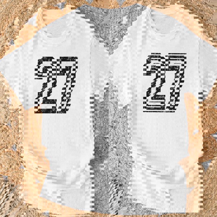 数字 27 ヴィンテージ ブラックホワイト Tシャツ 高齢者への贈り物
