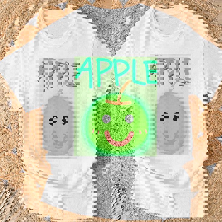 日本 りんご 青りんご かわいい 笑顔 Tシャツ 高齢者への贈り物