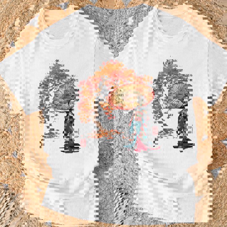 日本 浮世絵 京都 嵯峨 紅葉 和傘 美人 着物 Tシャツ 高齢者への贈り物