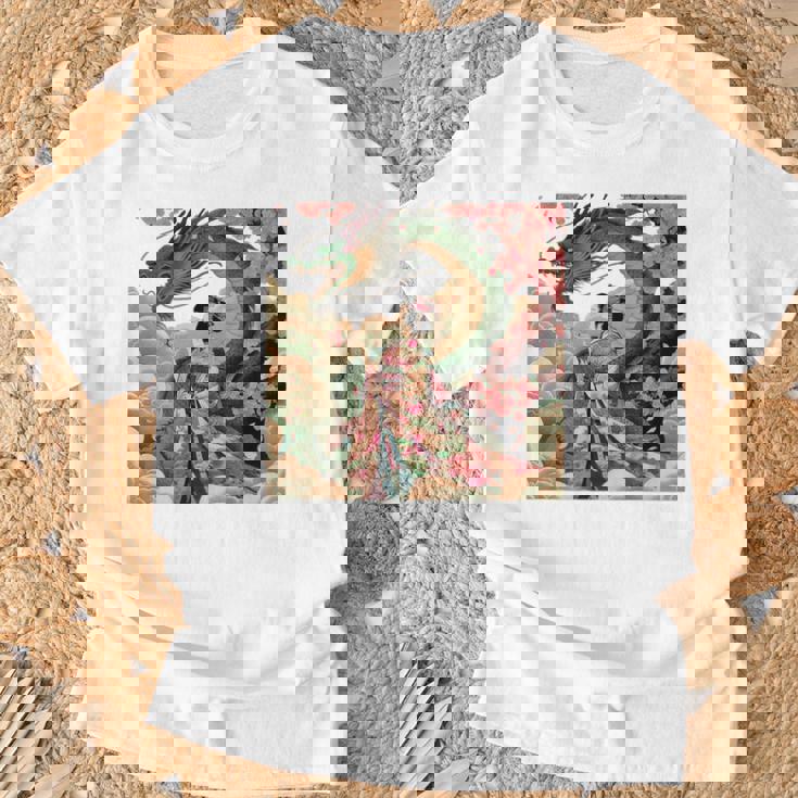 日本 浮世絵 桜 着物 竜 綺麗 日本髪 Tシャツ 高齢者への贈り物