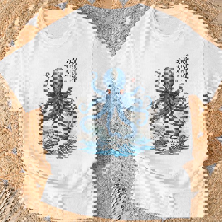 日本のタコ浮世絵 海の美 木版画 Tシャツ 高齢者への贈り物