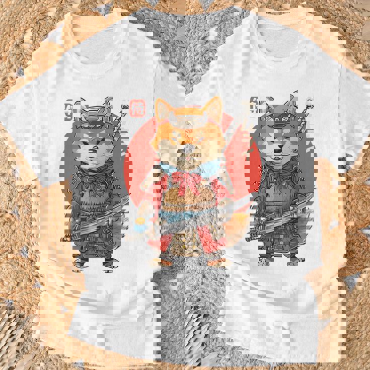 日本の侍犬 柴戦士 浮世サムライ バックプリント Tシャツ 高齢者への贈り物