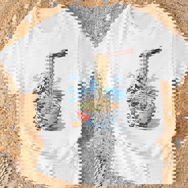 日本の麺スープ ラーメン 浮世絵 日本波 ヴィンテージ Tシャツ 高齢者への贈り物