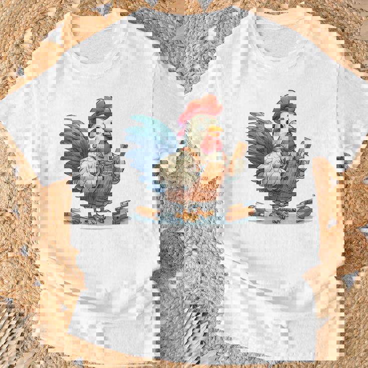 木彫りの鶏、かわいいデザイン Tシャツ 高齢者への贈り物