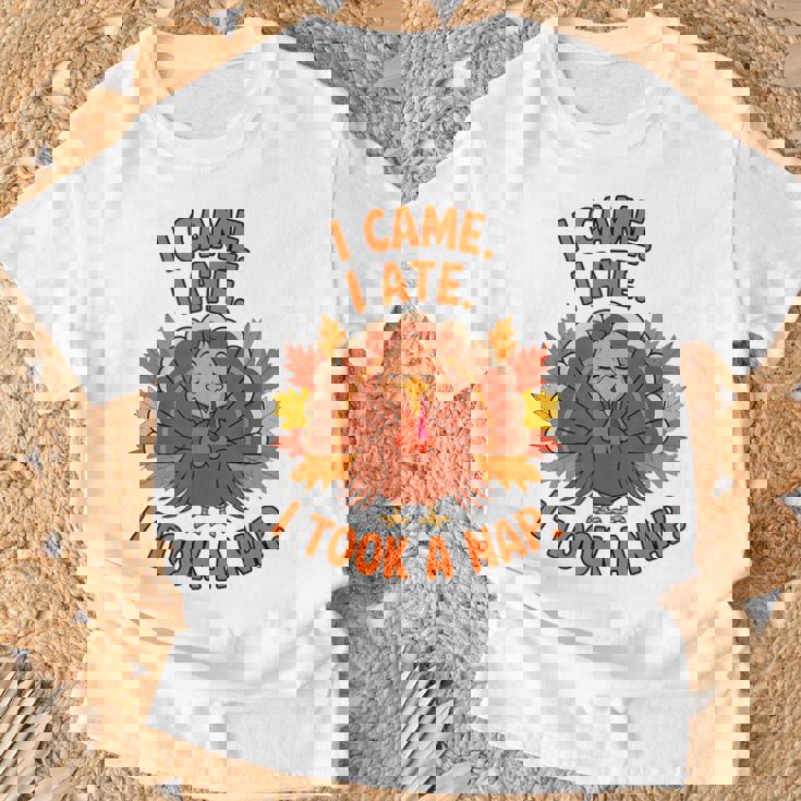 来た、食べた、昼寝した 感謝祭 家族のユーモア Tシャツ 高齢者への贈り物