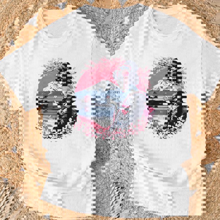 桜 さくら 芸者 富士山 日本のグラフィック Tシャツ 高齢者への贈り物