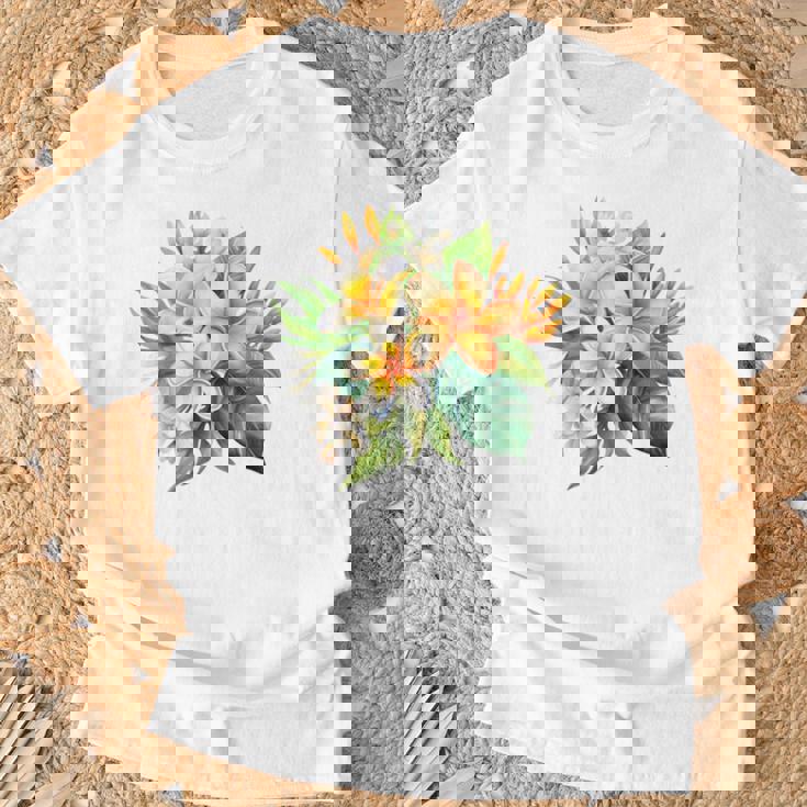 水彩 プルメリア ブーケ シャツ ハワイアン トロピカル フローラル Tシャツ 高齢者への贈り物