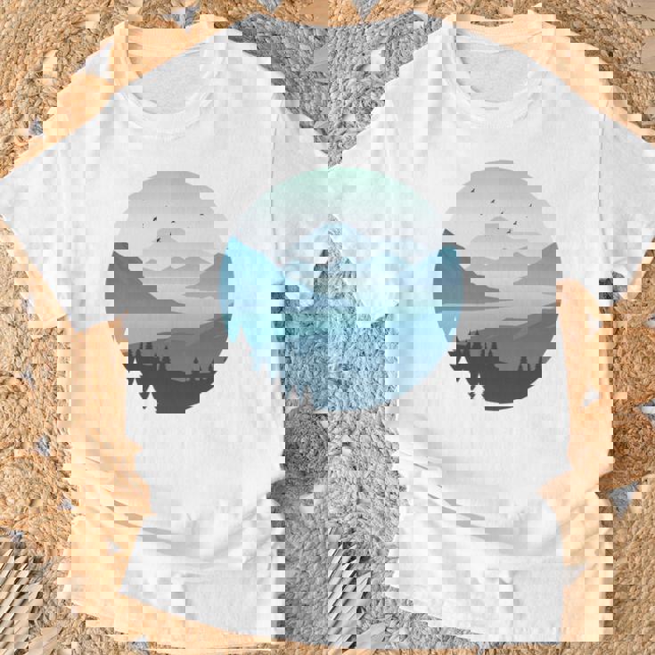 湖 森 風景 山 シルエット 長袖tシャツ Tシャツ 高齢者への贈り物