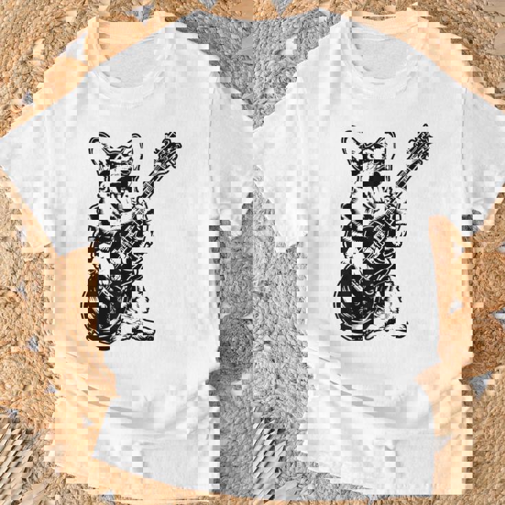 犬 ギタリスト ギター ペンブローク ウェールズ コーギー パパ ママ Tシャツ 高齢者への贈り物