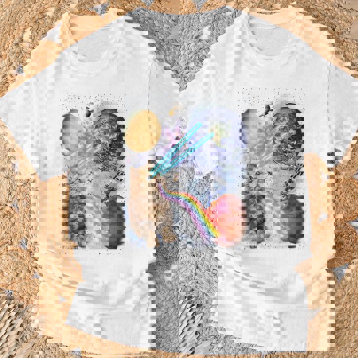 猫 ねこ 宇宙 惑星 Tシャツ 高齢者への贈り物