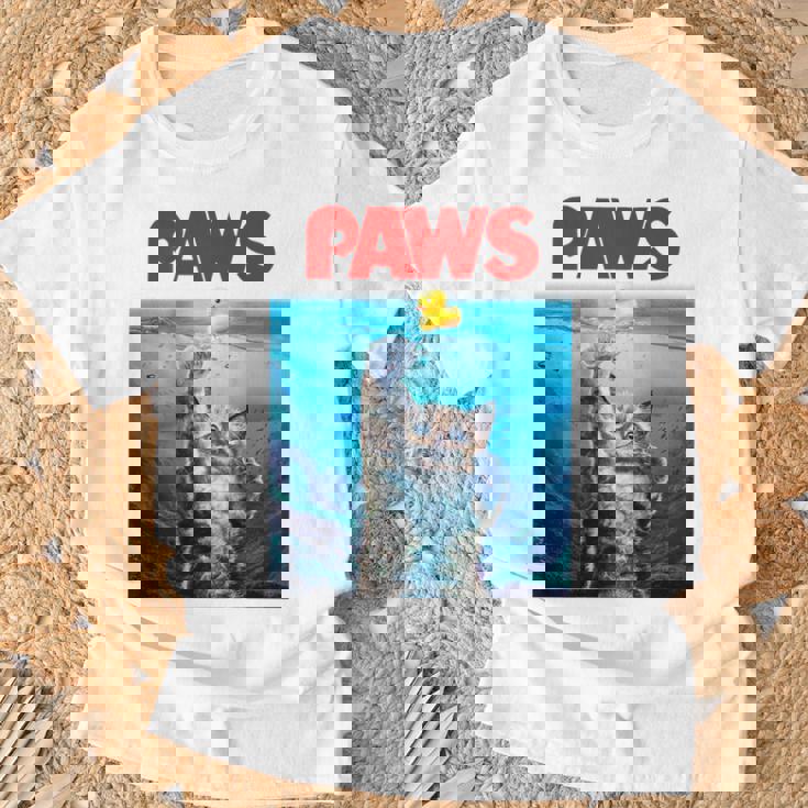 猫 ねこ 海 Paws アヒル Tシャツ 高齢者への贈り物