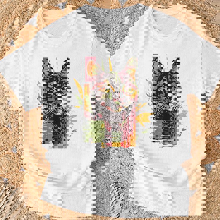 猫 抽象的 かわいい アート ポートレート 動物 恋人 グラフィック 猫 Tシャツ 高齢者への贈り物