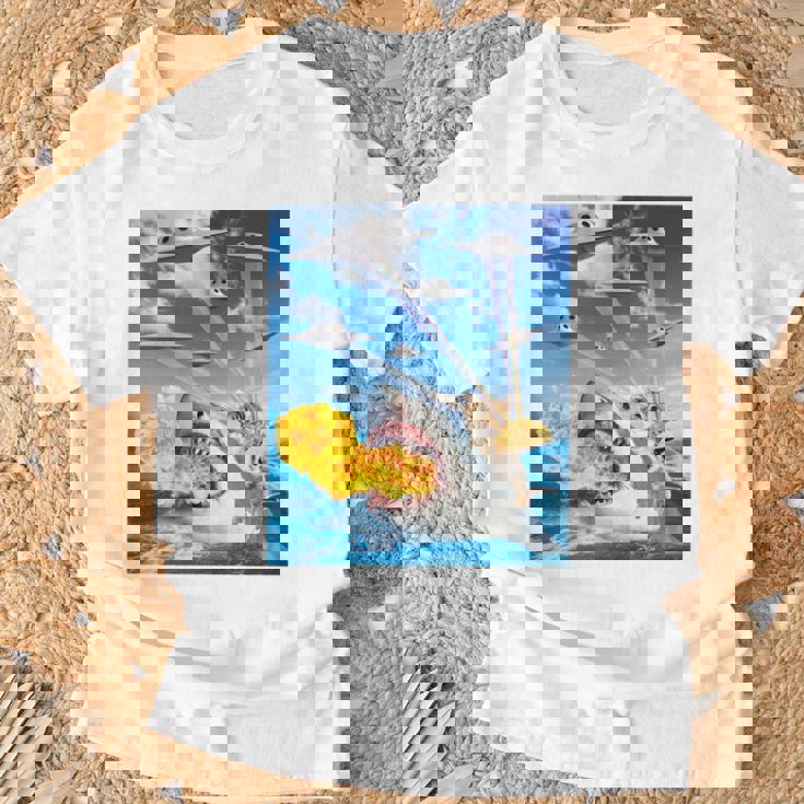 猫に乗って火を吐くサメレインボーレーザータコス 長袖tシャツ Tシャツ 高齢者への贈り物