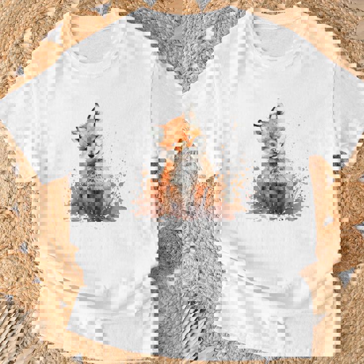 笑顔 水彩 キツネ 森林 動物 Tシャツ 高齢者への贈り物