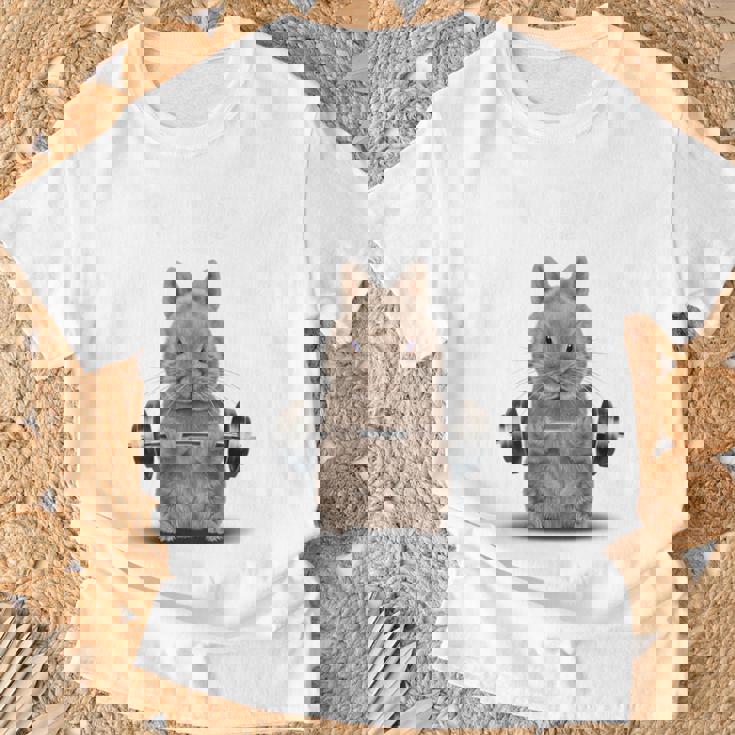 筋トレ ジム やる気がないなら家に帰れ ネザーランドドワーフ ウサギ ベージュ Tシャツ 高齢者への贈り物