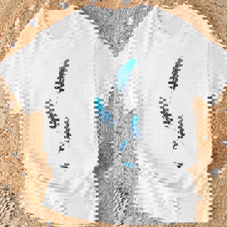 落ちる青い鳥の羽 Tシャツ 高齢者への贈り物