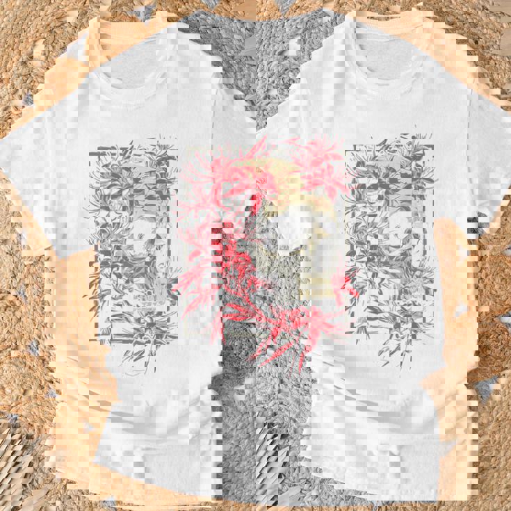 赤いクモのユリの花 日本の頭蓋骨 オタクのバックプリント Tシャツ 高齢者への贈り物