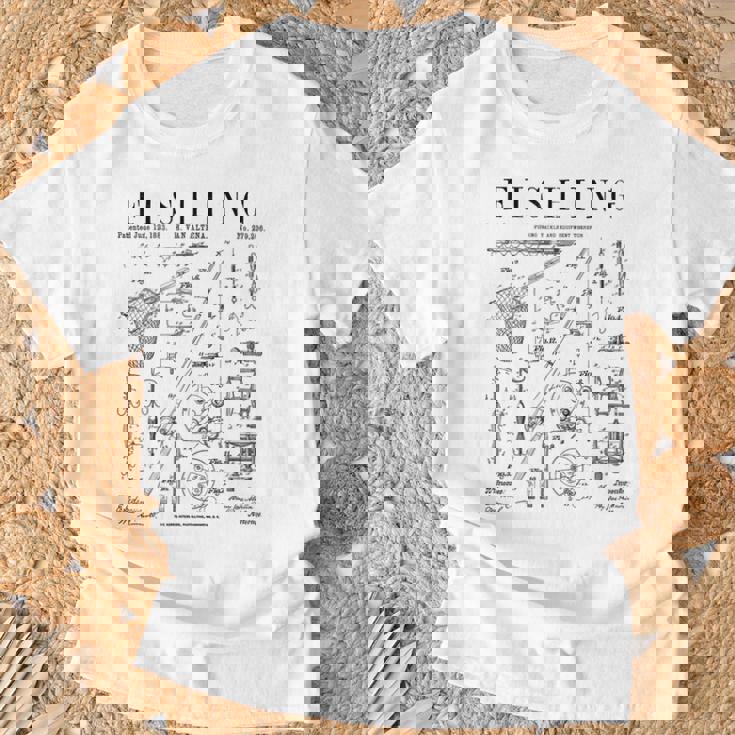 釣り ロッド タックル リール ルアー フィッシャーマン ヴィンテージ 特許 プリント Tシャツ 高齢者への贈り物