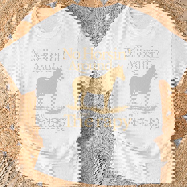 面白い 治療的 乗馬 馬 補助療法 ヒーリング 長袖tシャツ Tシャツ 高齢者への贈り物