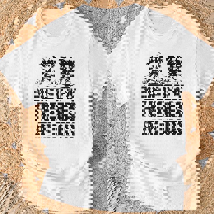 面白い 私の友達のほとんどは犬です ミニチュアシュナウザー Tシャツ 高齢者への贈り物