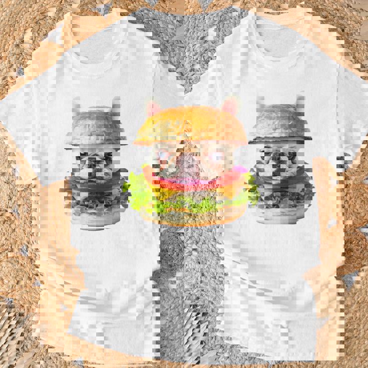 面白いtシャツ フレンチブルドッグ 犬 ハンバーガー メンズ グッズ かわいい おもしろ 面白い 服 ネタ 長袖tシャツ Tシャツ 高齢者への贈り物