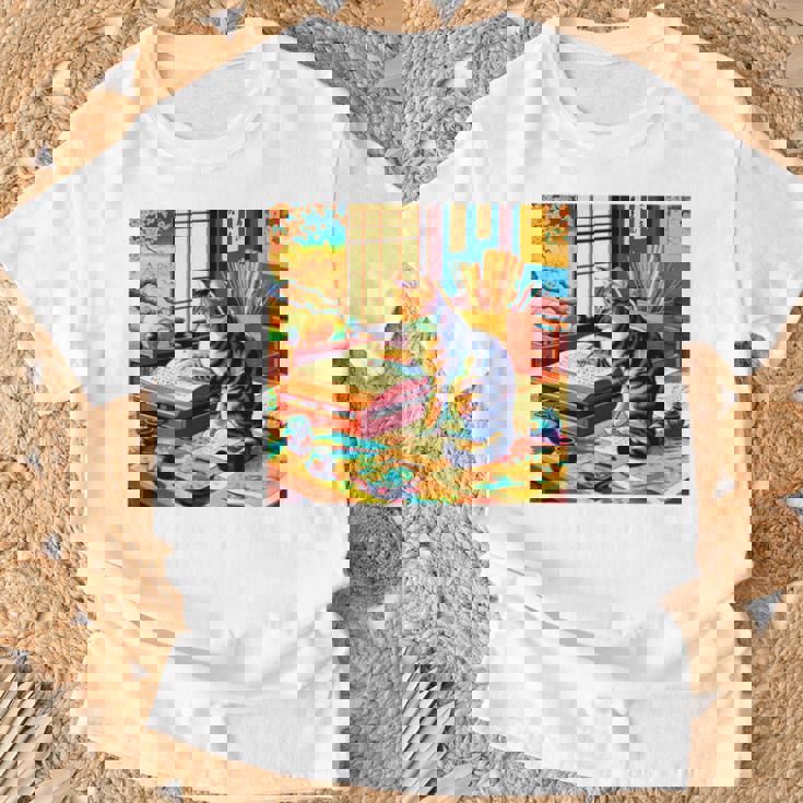 面白いtシャツ 猫 ネコ 読書 勉強 メンズ 猫好き グッズ おもしろ 面白い 服 ネタ 猫の下僕 浮世絵 長袖tシャツ Tシャツ 高齢者への贈り物