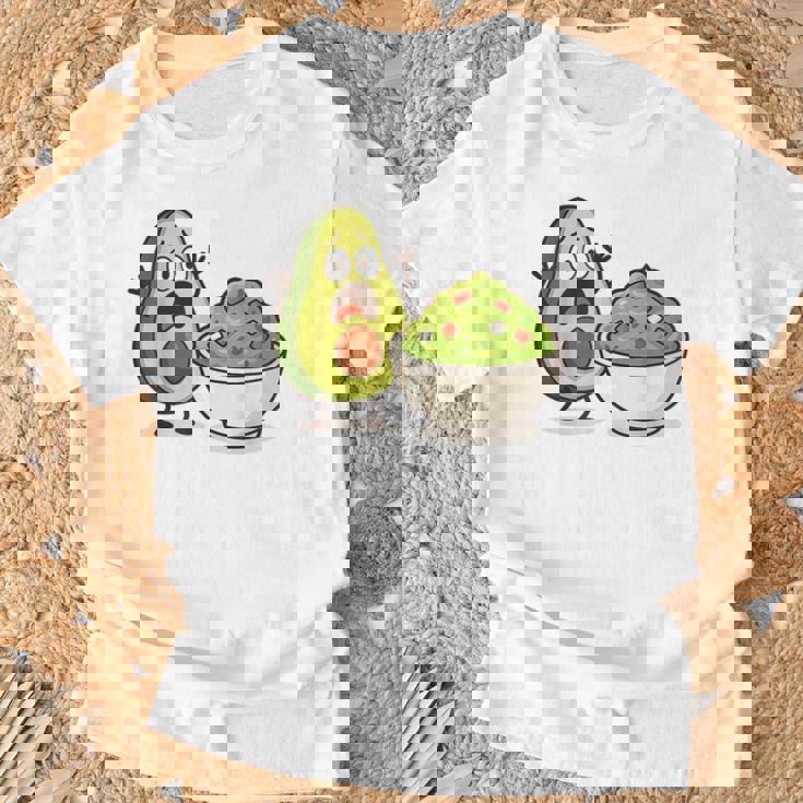 面白いアボカドワカモレ漫画パニック Tシャツ 高齢者への贈り物