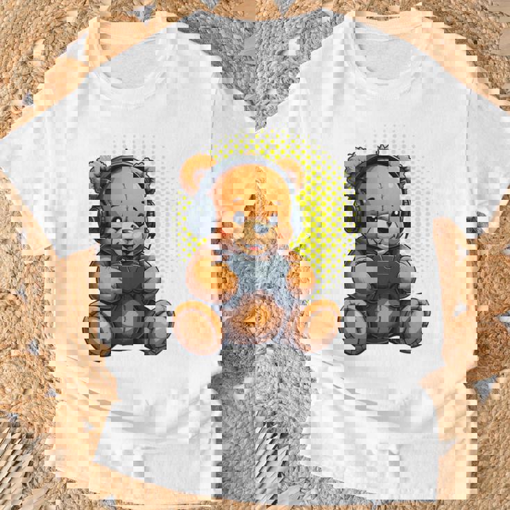 面白いゲームテディホールディングビデオゲームコントローラー。 長袖tシャツ Tシャツ 高齢者への贈り物