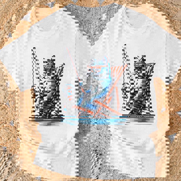 面白い釣り猫ロッドとリール Lets Go 釣り 猫釣り 長袖tシャツ Tシャツ 高齢者への贈り物