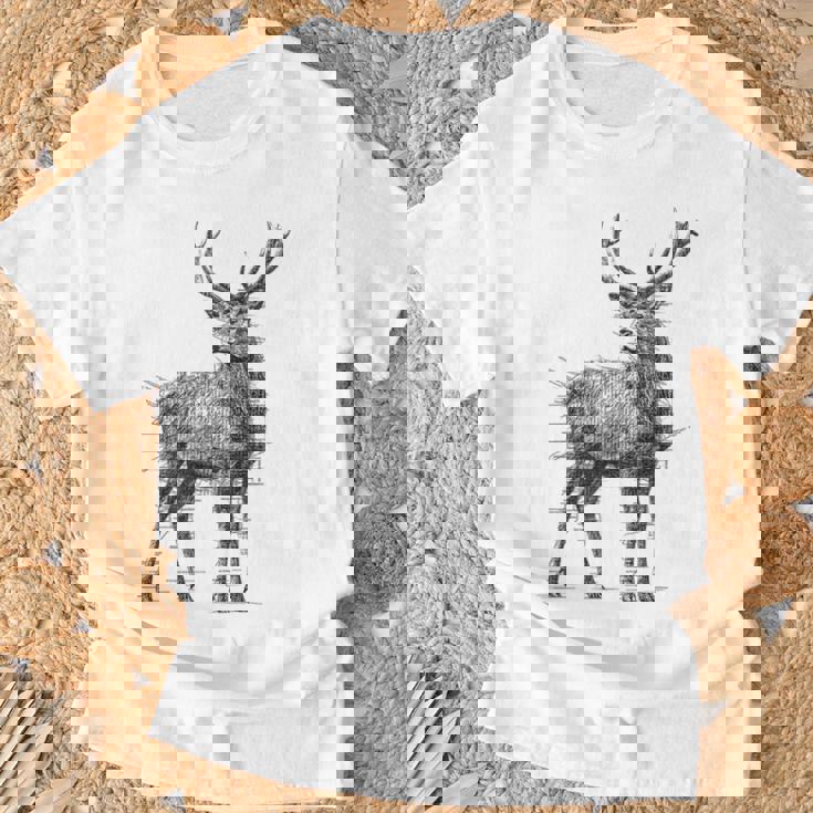 鹿 絵 グラフィック 動物 アート モチーフ 鹿 Tシャツ 高齢者への贈り物