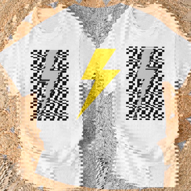 黄色の稲妻チェッカー審美的レーシング 長袖tシャツ Tシャツ 高齢者への贈り物