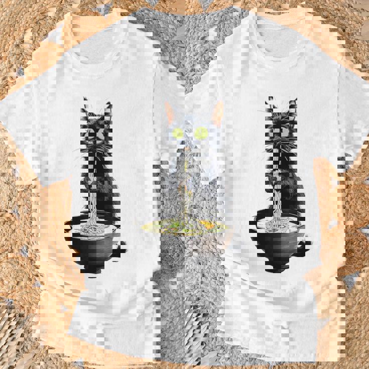 黒猫 ラーメン 麺 和食 Tシャツ 高齢者への贈り物