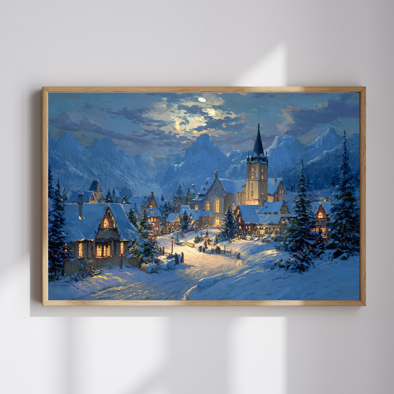 Cozy Holy Night Village Canvas Art for Christmas Decor | Family Wall Decor