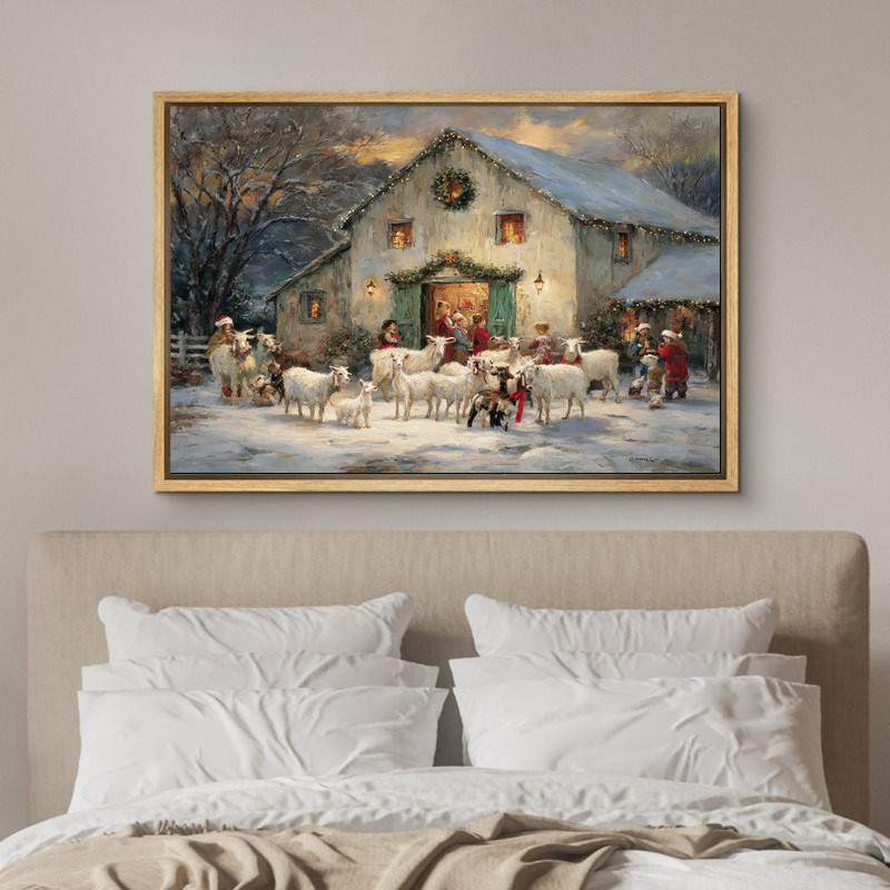 Farm animals in winter canvas wall art, watercolor style with wreaths and twinkle lights, farmhouse Christmas room decor Farm animals in winter canvas wall art, watercolor style with wreaths and twinkle lights, farmhouse Christmas room decor