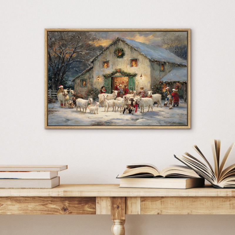 Farm animals in winter canvas wall art, monochrome Christmas farm with cattle in snow, panoramic landscape farmhouse decor Farm animals in winter canvas wall art, monochrome Christmas farm with cattle in snow, panoramic landscape farmhouse decor