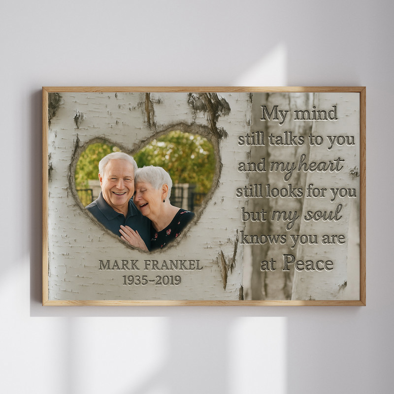 In loving memory canvas wall art for husband, Forever in My Heart script with soft watercolor florals; vertical | Familywalldecor