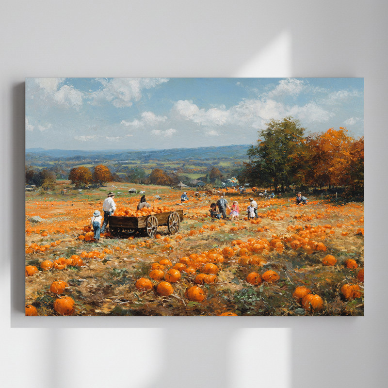 Pumpkin harvest canvas wall art in rustic farmhouse style with warm neutral tones, perfect for cozy autumn living room decor | Familywalldecor
