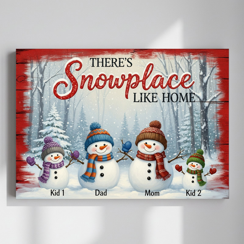 Snow Place Like Home canvas wall art featuring cozy winter living room decor, snowflakes, and cozy warmth for charm