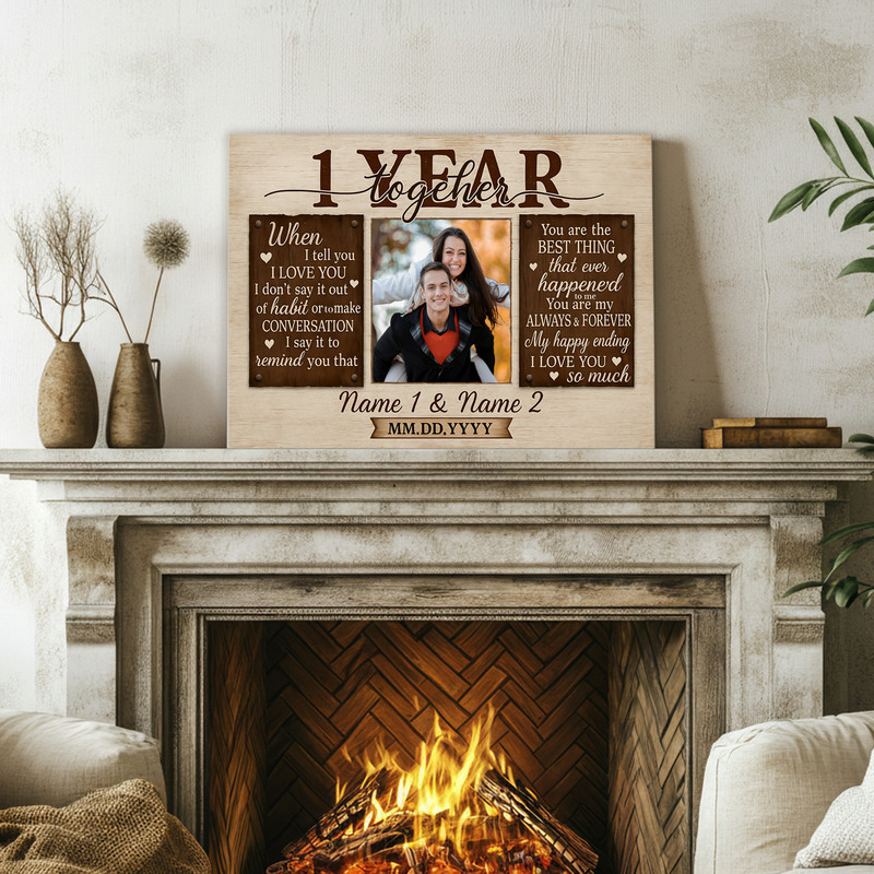 First Anniversary Photo Keepsake - Custom Couple Canvas Gift