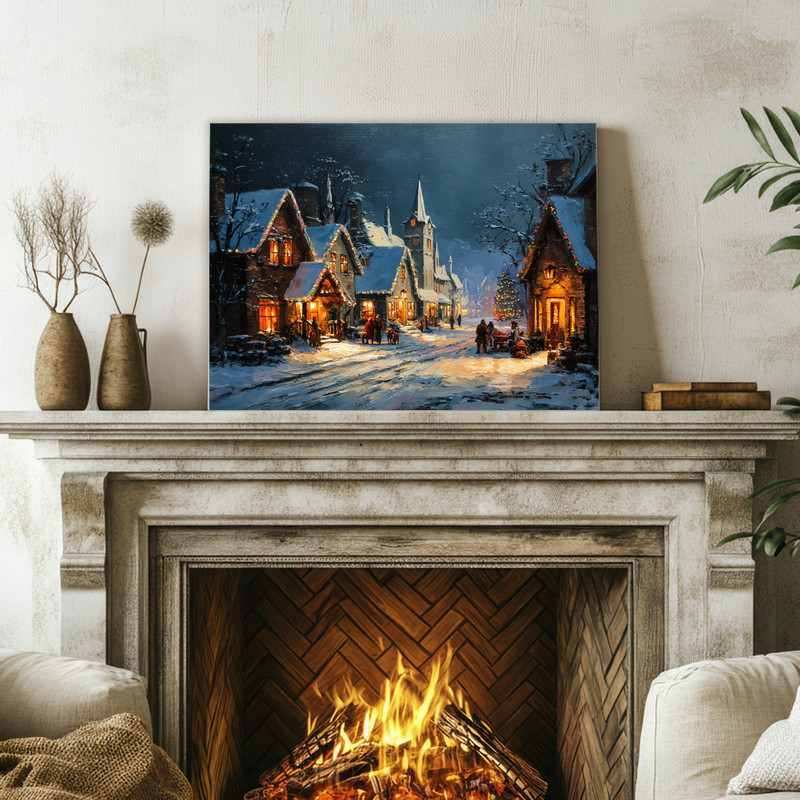 The Night Before Christmas canvas wall art, vintage illustration of tree, stockings, and fireplace in farmhouse living room The Night Before Christmas canvas wall art, vintage illustration of tree, stockings, and fireplace in farmhouse living room