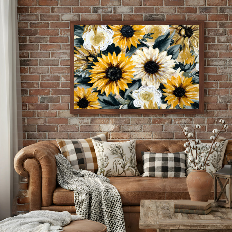 Modern Farmhouse Sunflower Florals II Canvas Wall Art | Familywalldecor