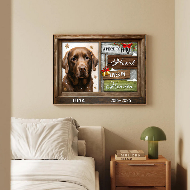 Pet memorial canvas, “A Piece Of My Heart Lives In Heaven”, custom name, rustic farmhouse look