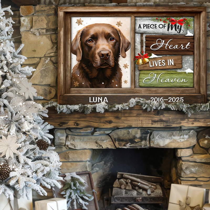 Pet memorial canvas, “A Piece Of My Heart Lives In Heaven”, sympathy gift custom name, landscape