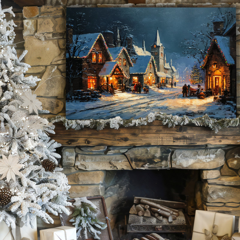 The Night Before Christmas canvas wall art, cozy holiday living room scene; thoughtful Christmas gift for new homeowners The Night Before Christmas canvas wall art, cozy holiday living room scene; thoughtful Christmas gift for new homeowners